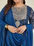 Janasya Women's Plus Size Dark Blue Georgette Ajrakh Printed Embellished Anarkali Kurta Set